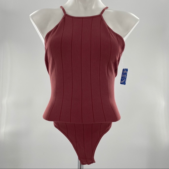 Free People NWT Bridget Square Neck Halter Top Bodysuit Wine Intimately Free New - Picture 2 of 7